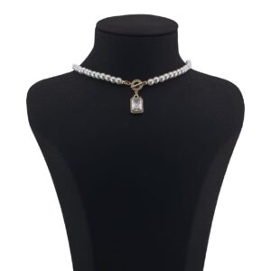 Pearl Beads Necklace with Crystal White Stone Pendant